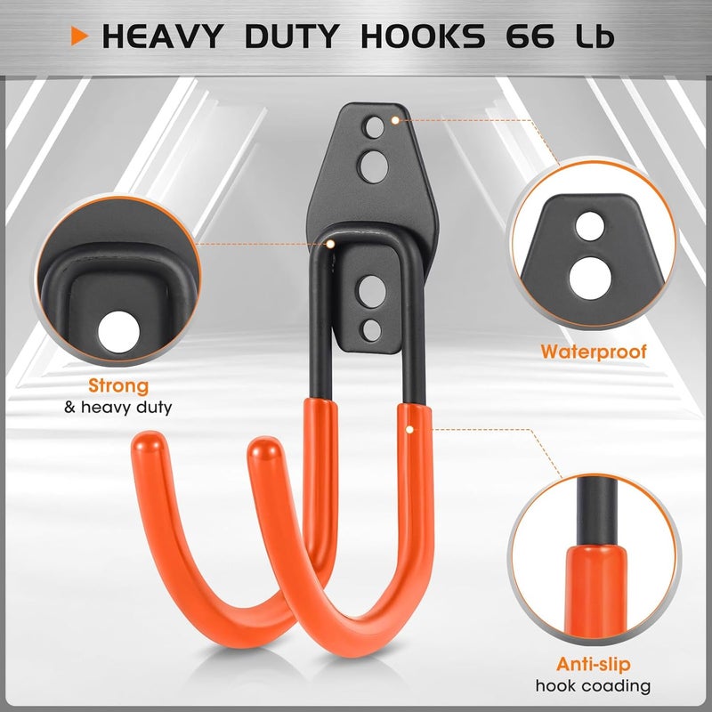 Pruite Heavy Duty Hose Hook, Garage Storage Utility Hooks, Garden Hose Hooks with Coating, Wall Mount Hooks for Bikes, Tools, Ladders, Cables, and Outdoor Equipment, Orange - Image 4